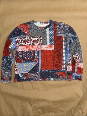 Zara Patchwork Print Sweatshirt in Red, Blue, White